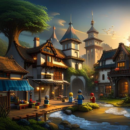 Detailed Lego Bricks in Matte Painting Style