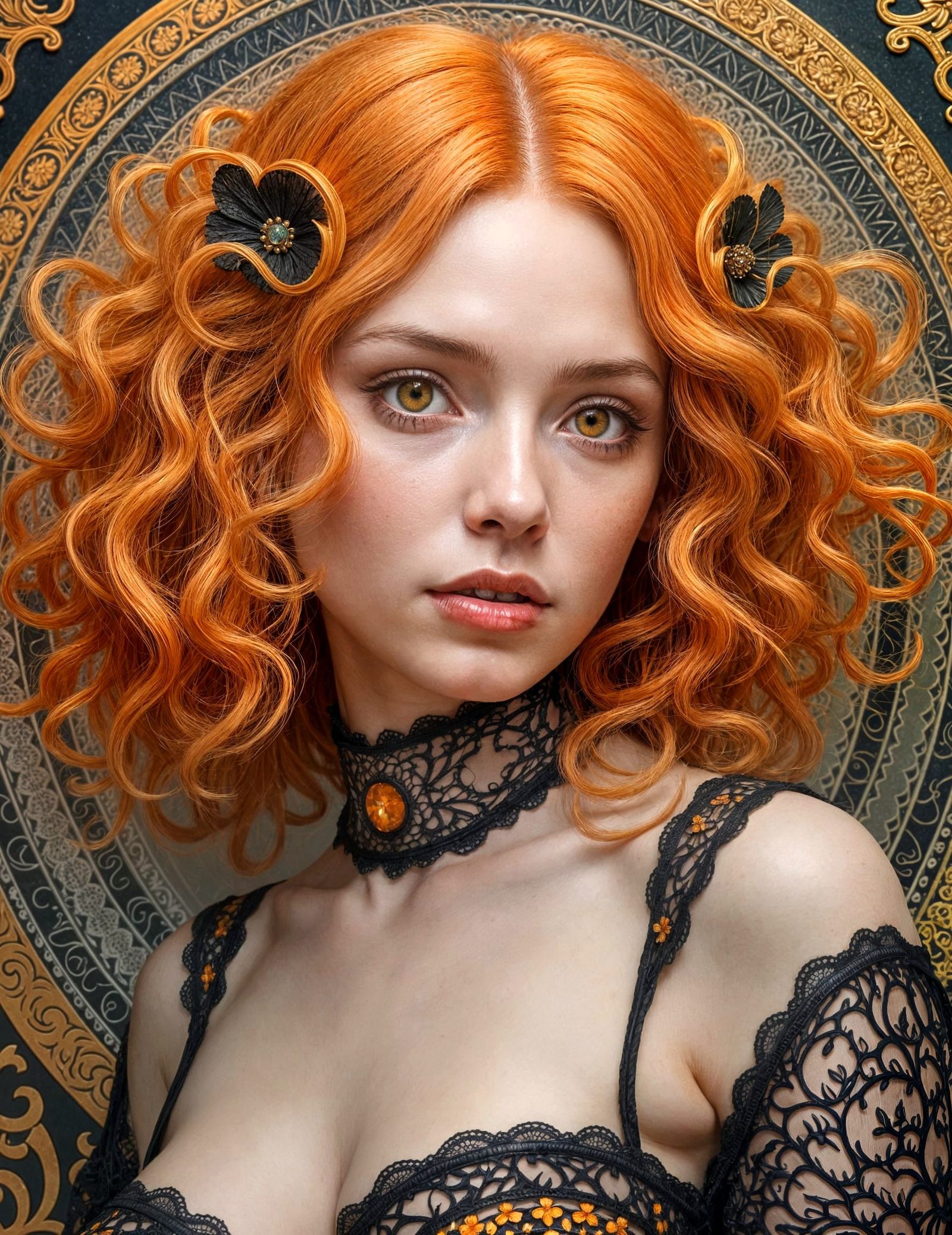 Ethereal Goddess with Orange Hair: Hyperdetailed Digital Art