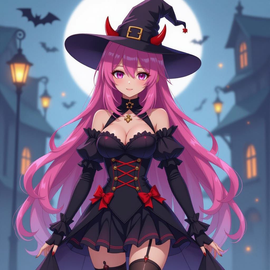 Zero Two as Witch in Halloween Costume, Anime Digital Art