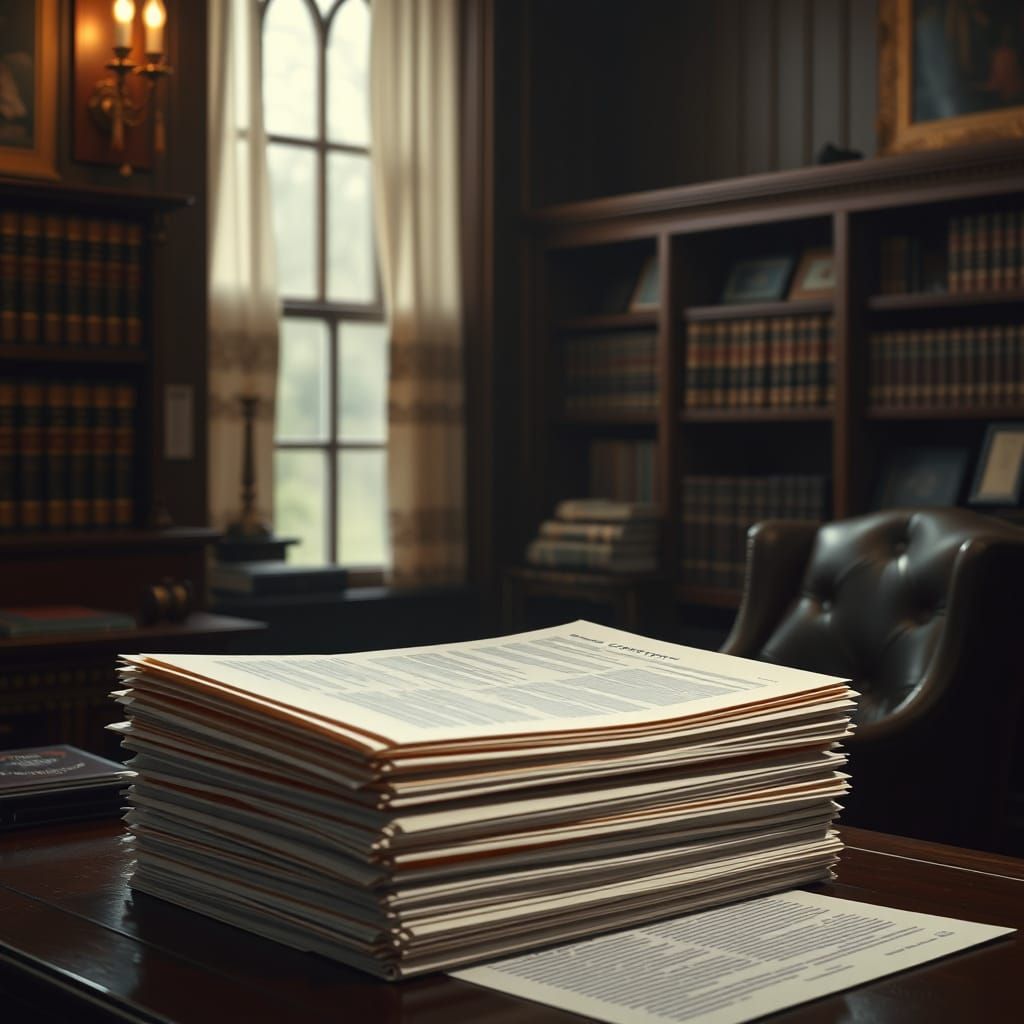 Contract Paperwork in a Dim Law Office