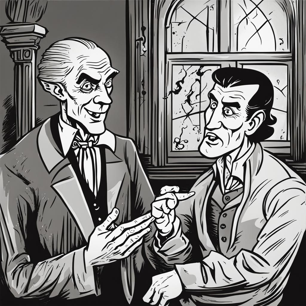 Cartoon of Man Talking to Vampire