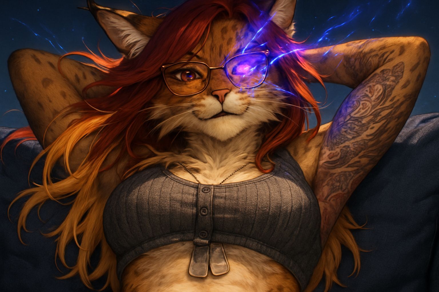 Anthropomorphic Lynx Woman with Scarred Beauty in Anime Styl...