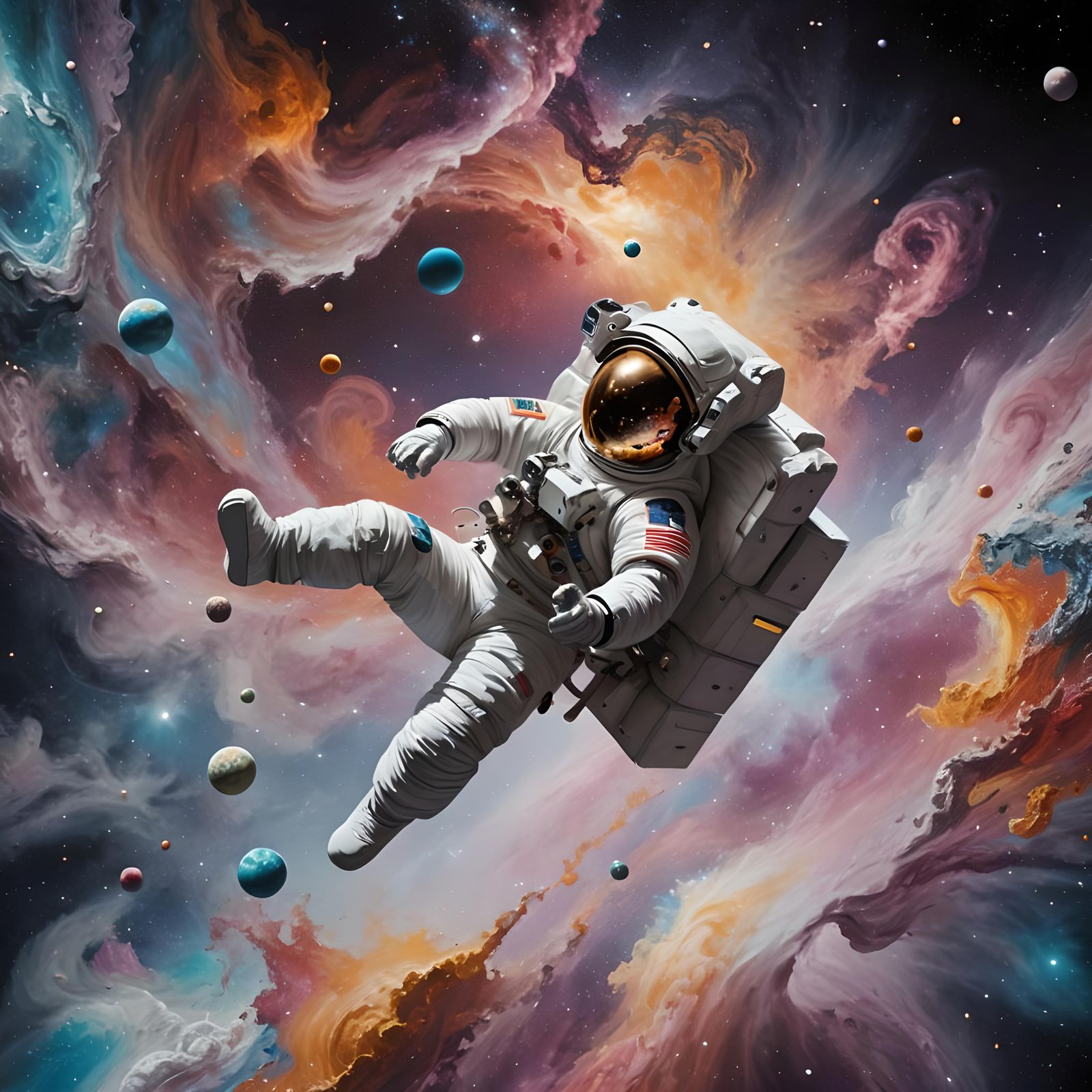 Astronaut Painting in Zero Gravity Outer Space