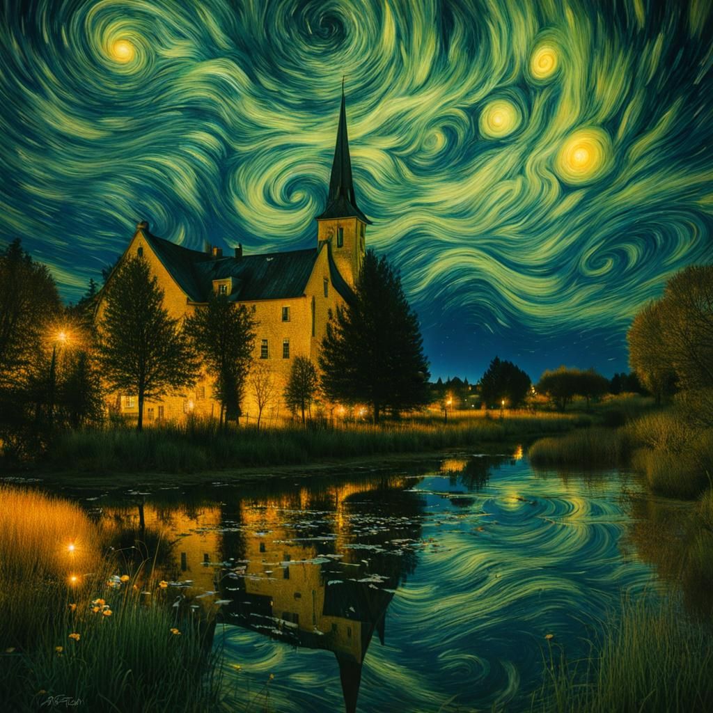 Ethereal Starry Night in a Surreal Style