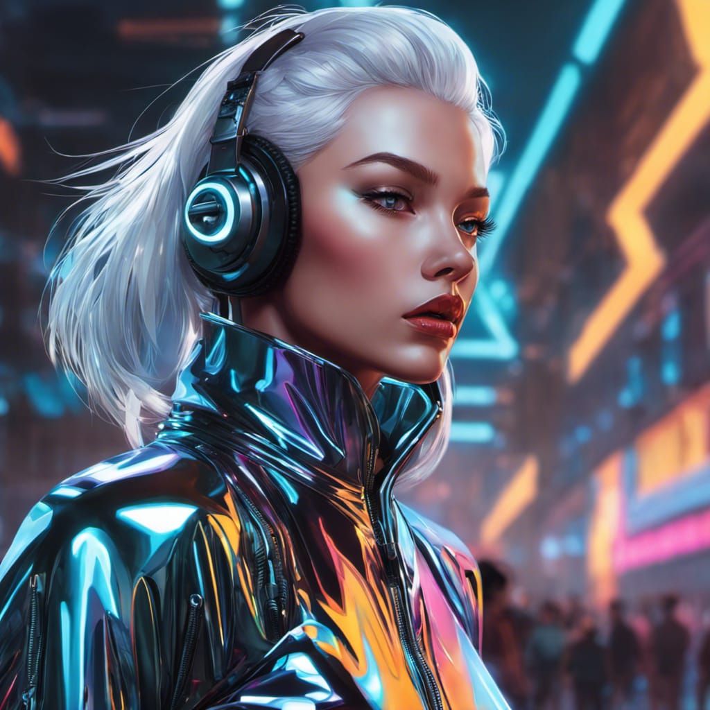 Cyberpunk Woman Portrait in Holographic Chrome