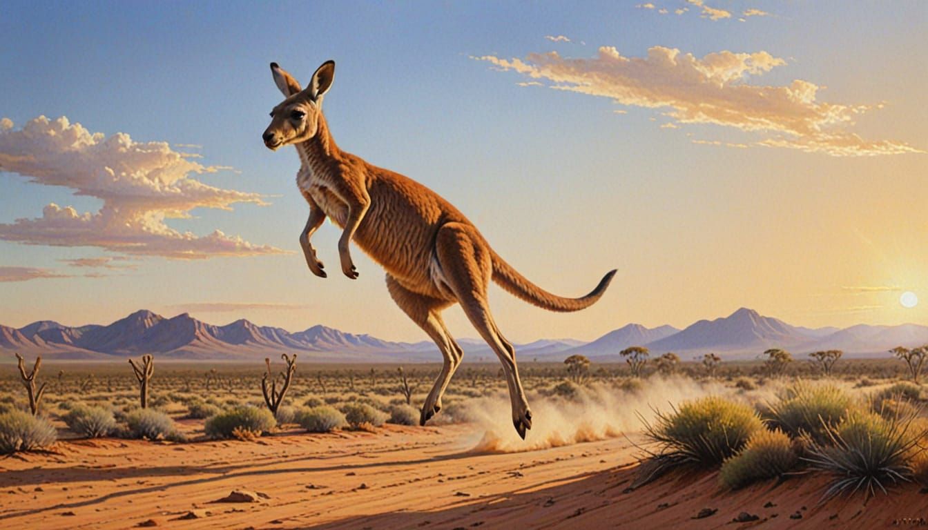 Kangaroo Hopping: A Dynamic Oil Painting