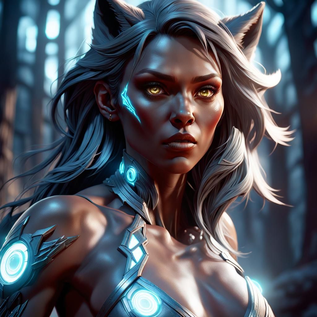 Ethereal Werewolf Confrontation in Fantasy Landscape