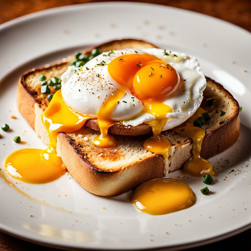 Delicious Poached Egg with Golden Yolk on Toast