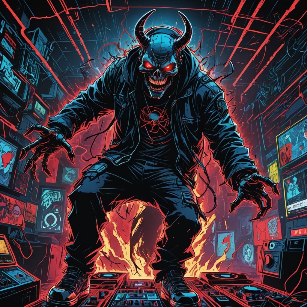 Demonic Gangsta DJ Death 93 in Comic Book Art