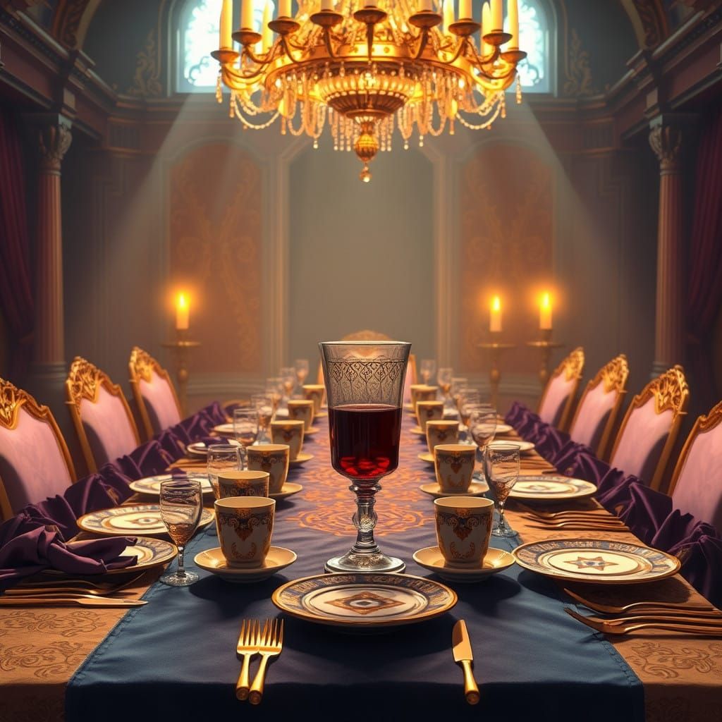 Majestic Shabbat Table with Golden Light and Exquisite Detai...