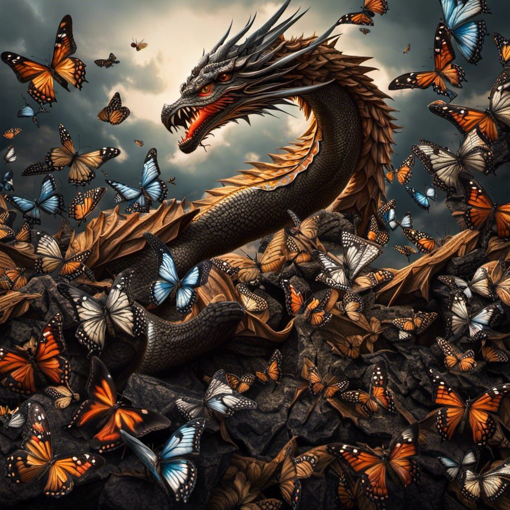 Dragon's Metamorphosis into Butterflies: Hyperrealistic Imag...