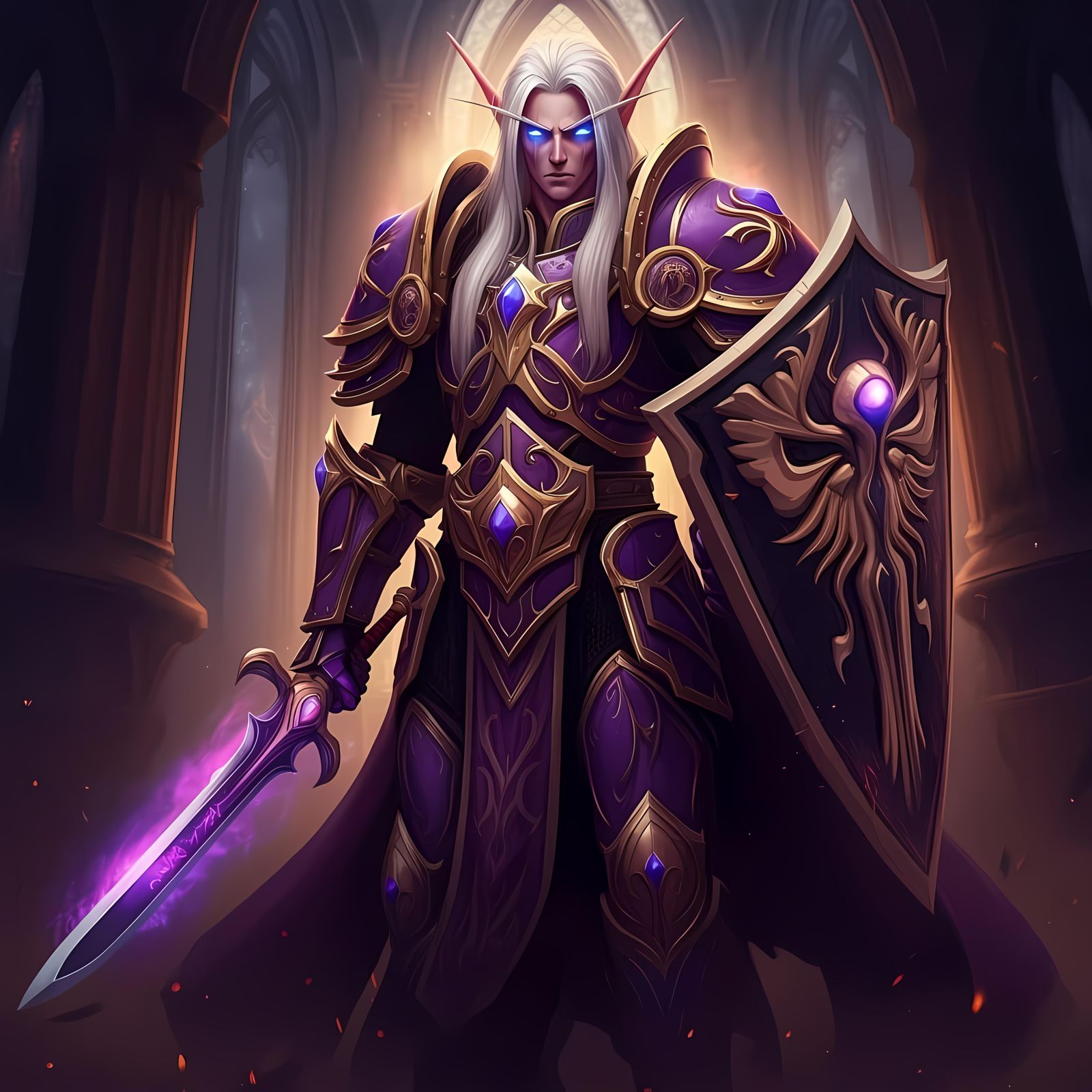 Blood Elf Paladin in Purple Armor: 3D Anime Art