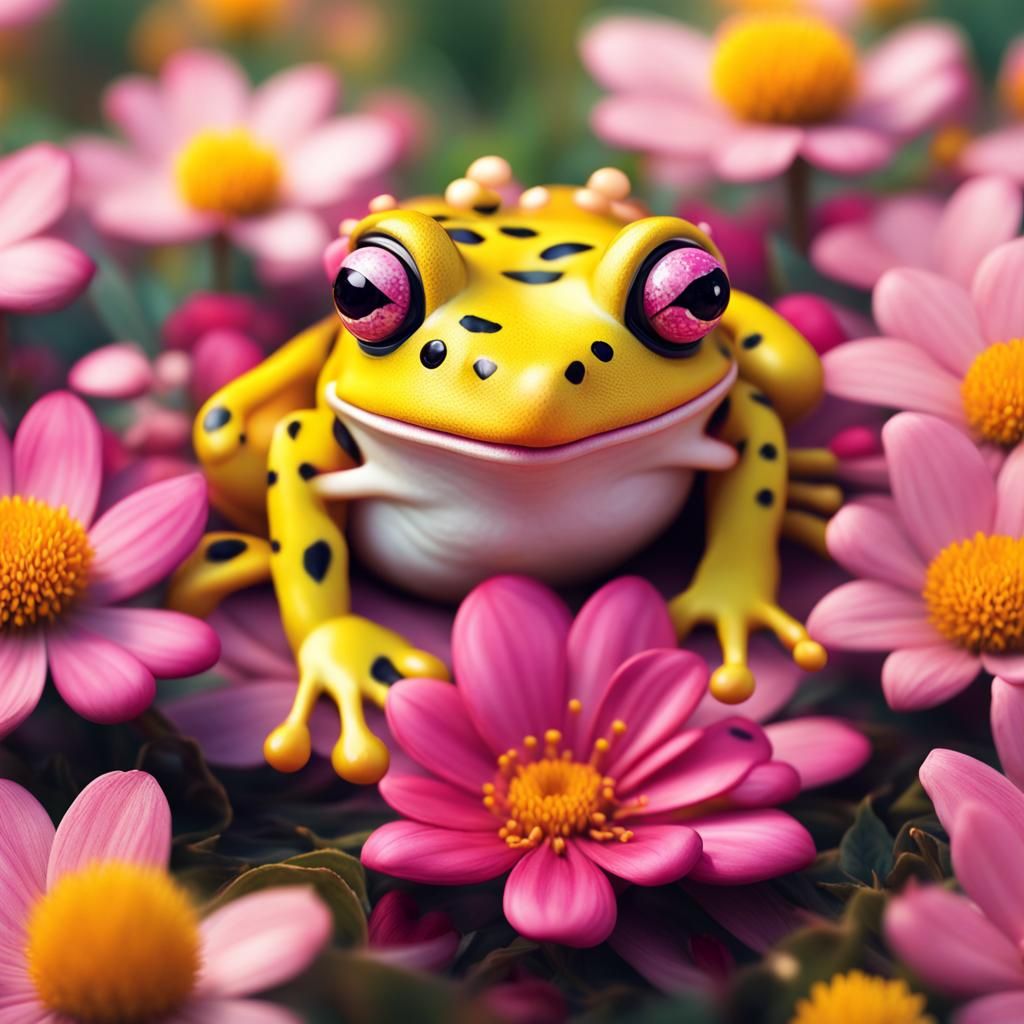 Sapo fofo em campo de flores!