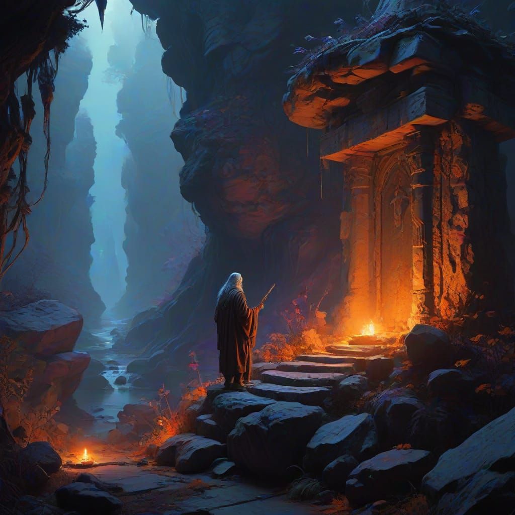 Bioluminescent Grotto Altar: A Dark Fantasy Digital Painting