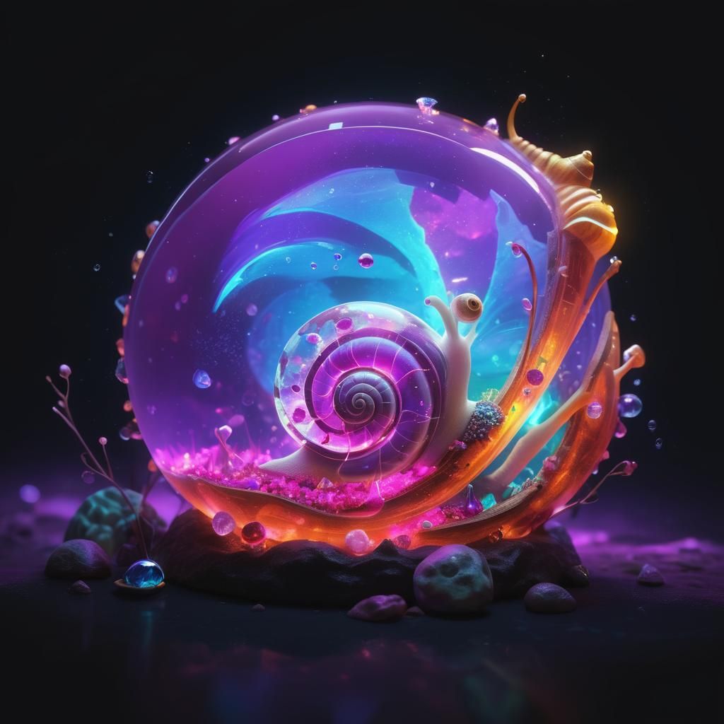 Glowing Ruby Snail Aquarium: Digital Art