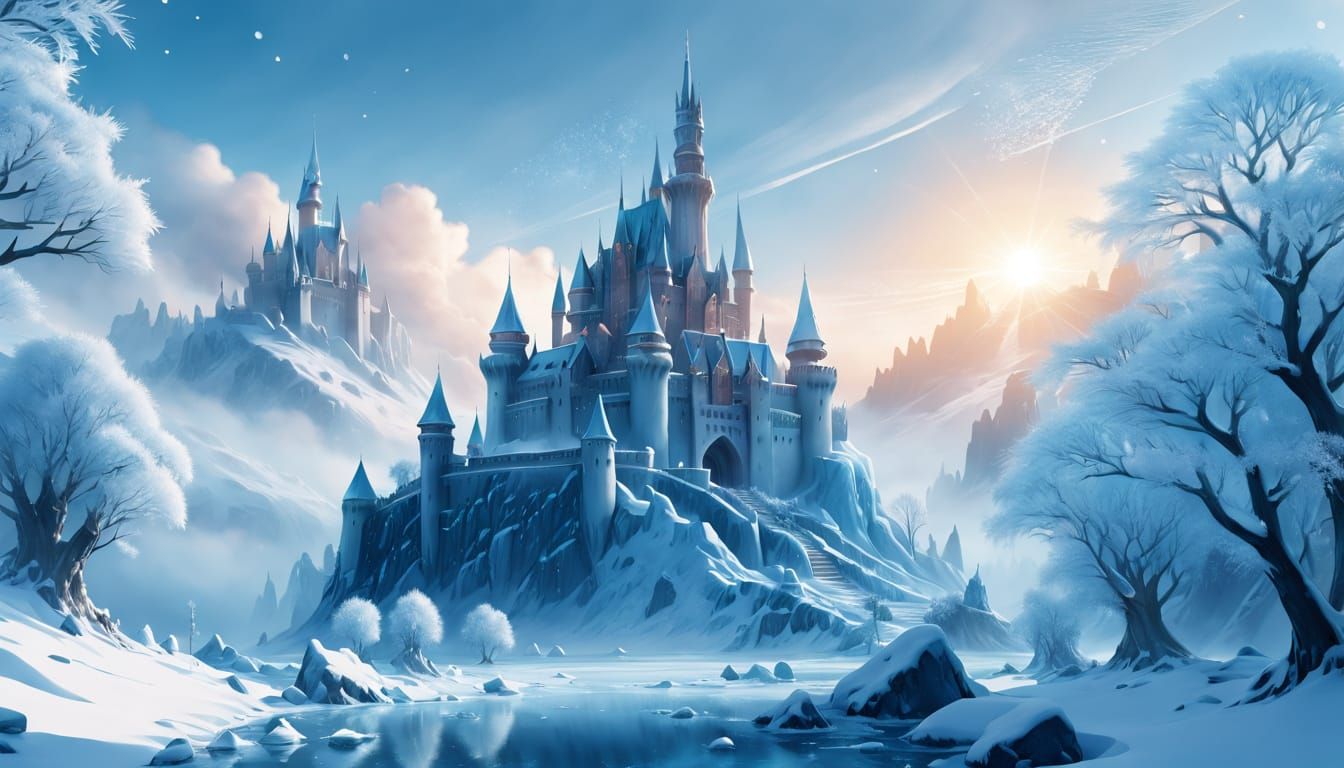 Ethereal Winter Kingdom in Cinematic Sci-Fi Style