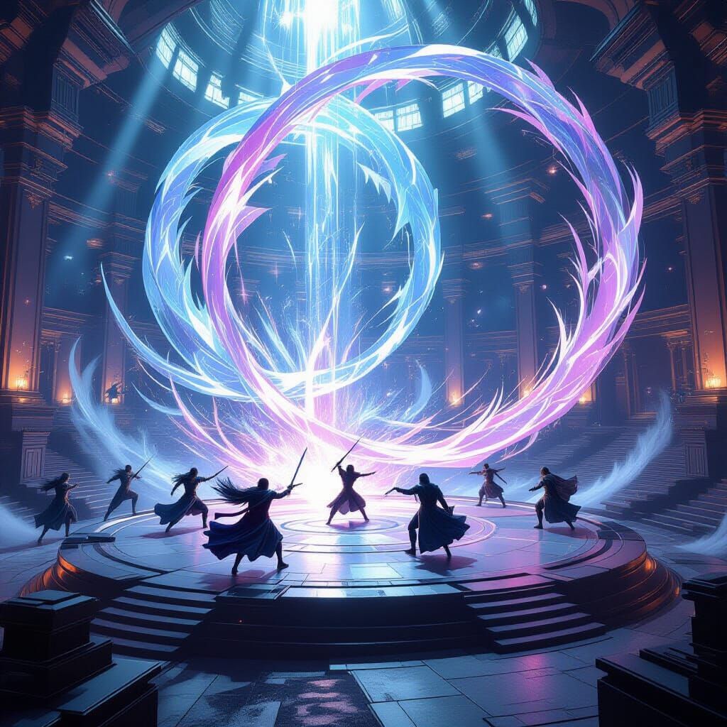 Mystical Battle Arena with Shimmering Barriers