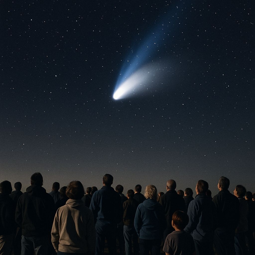 People Gaze at Comet Hale-Bopp in Night Sky
