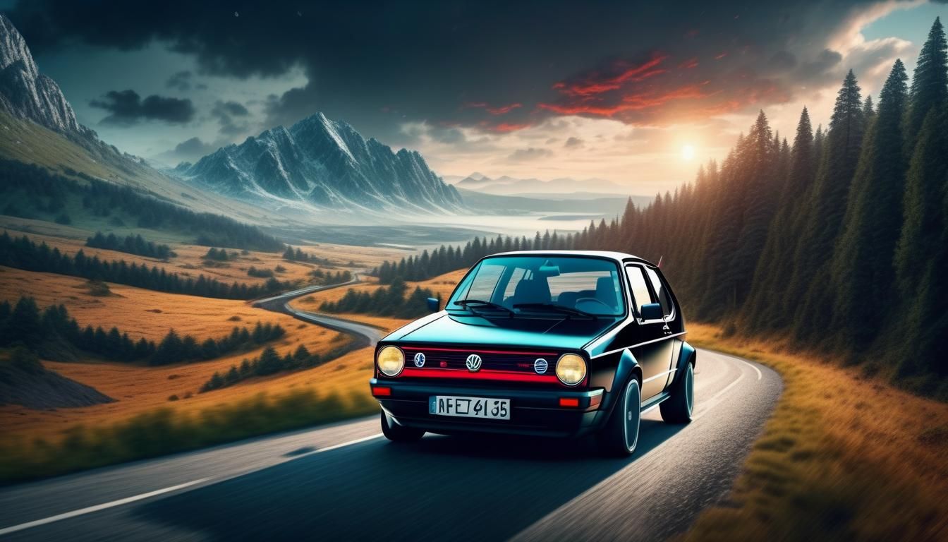 Volkswagen GTI in a Cinematic Fantasy Landscape