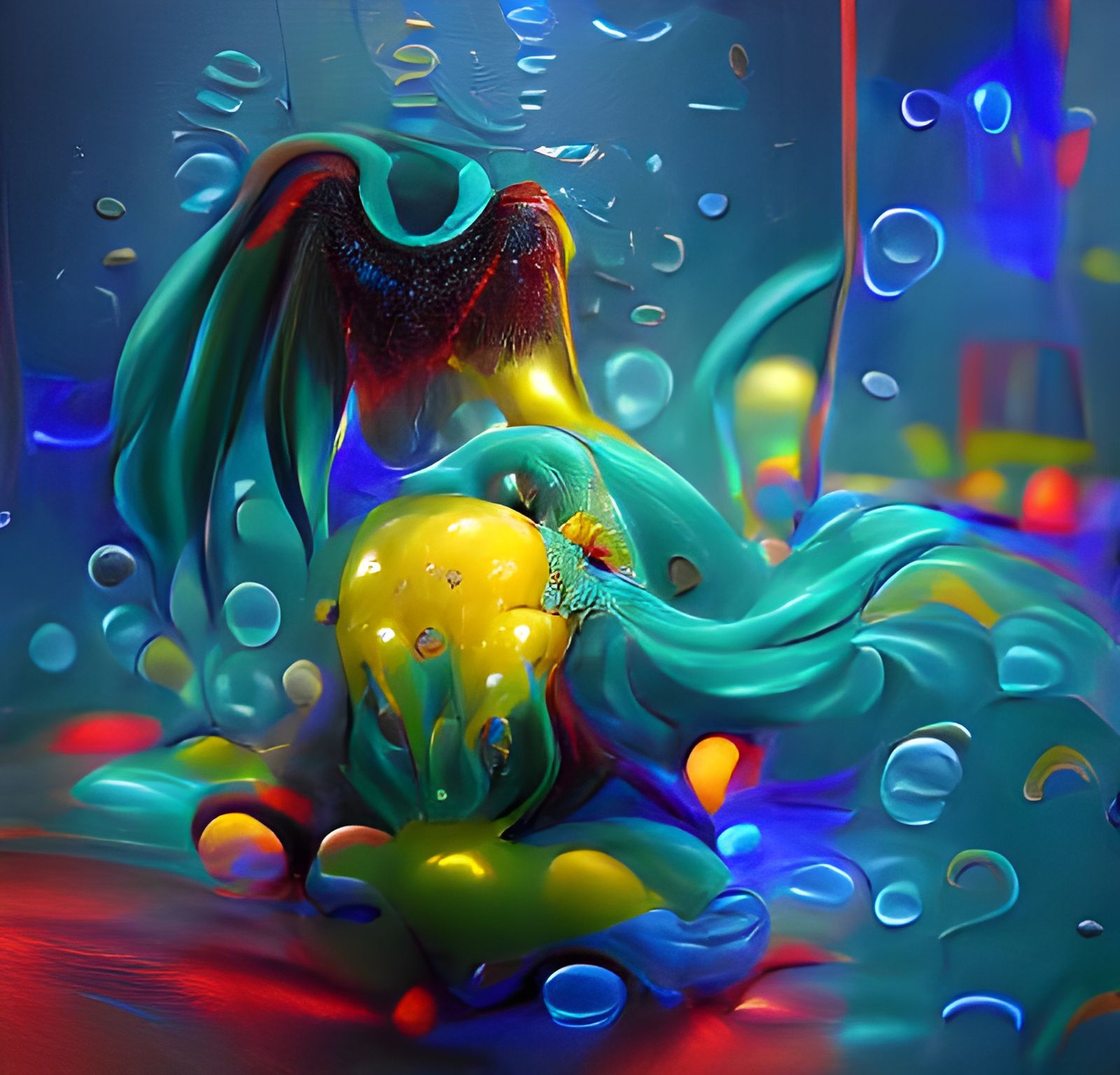 Cthulhu Swimming Underwater in Neon Colors