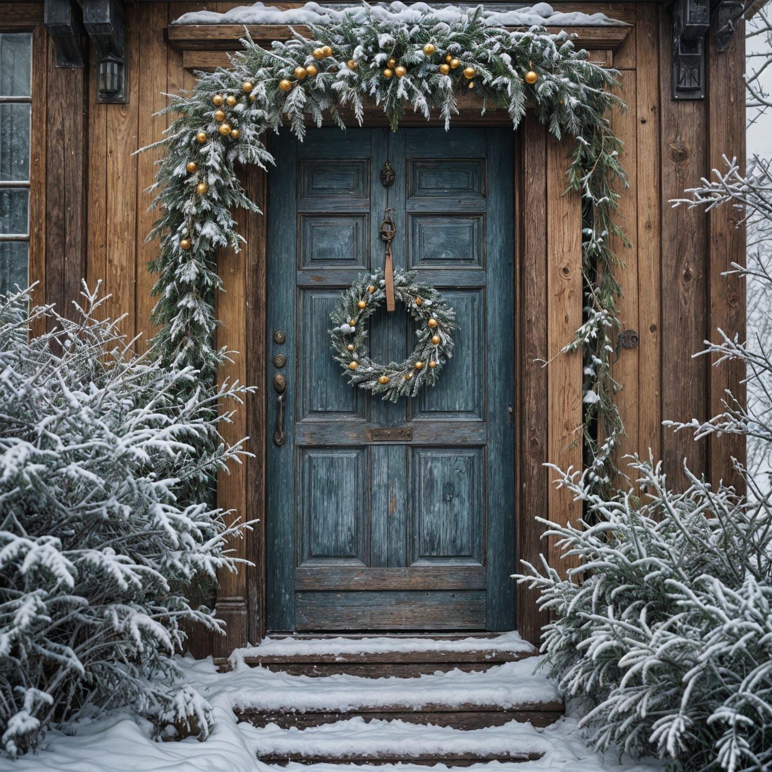 Rustic Door with Winter Foliage in Cinematic Style