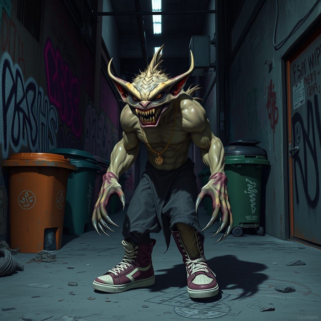 Gritty Urban Creature in Trendy Sneakers