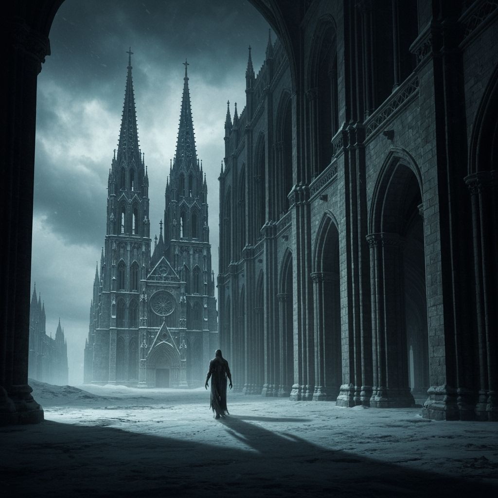 Gothic Cathedral with Spectral Figure in Romantic Style