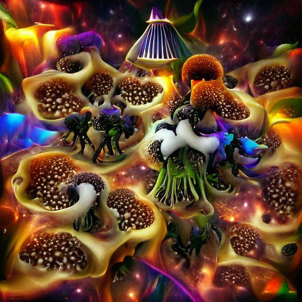 Psychedelic Mushroom Colony in Space: Surreal Fractal Art