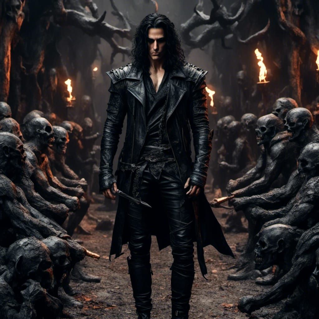 Dominant Man in Black Leather with Dagger