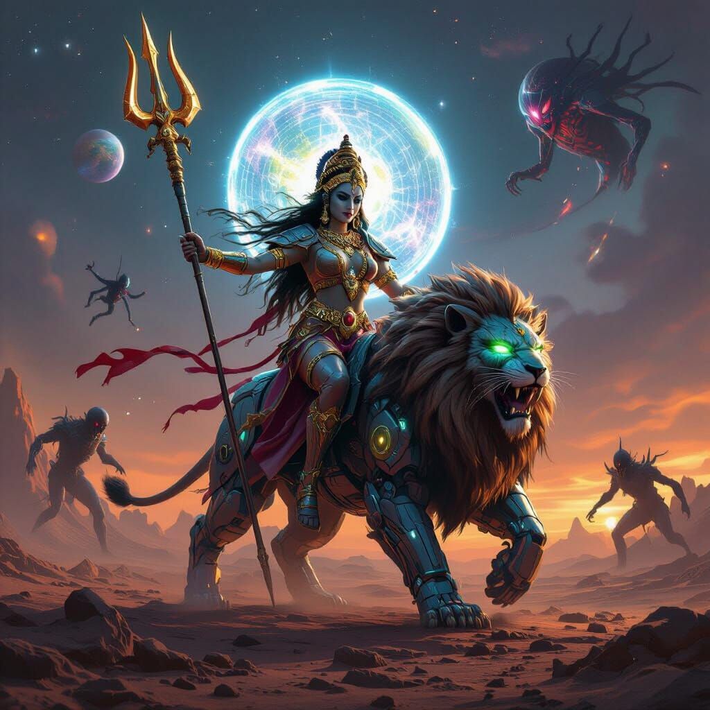 Sci-Fi Durga Warrior Goddess Protects Earth