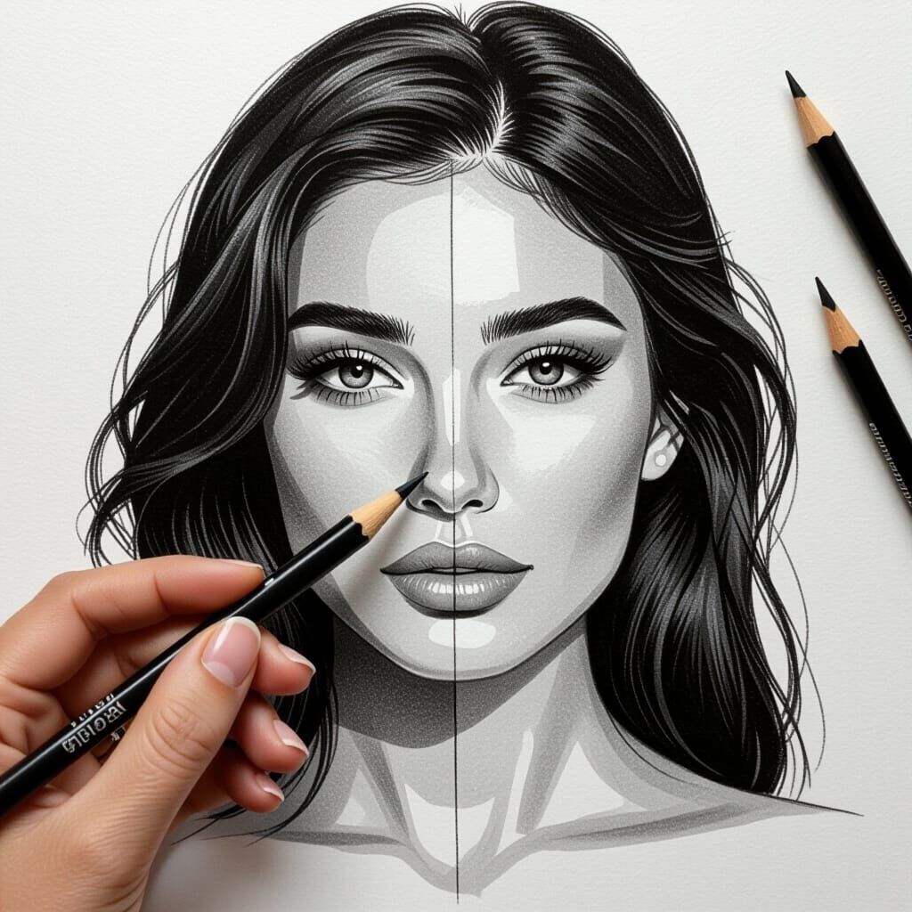 Finger Transforms Into Pencil Drawing Portrait