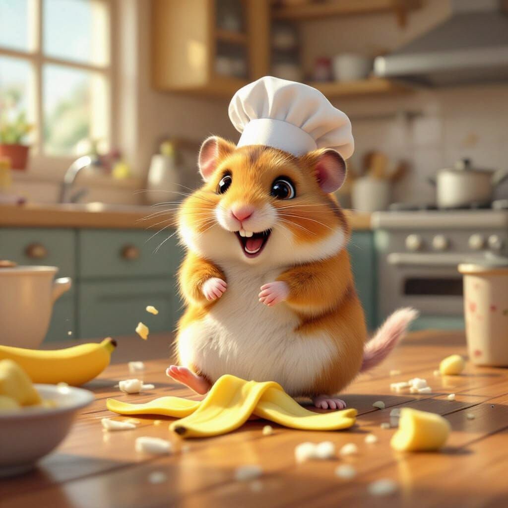 Hamster Chef Slips on Banana Peel in Kitchen