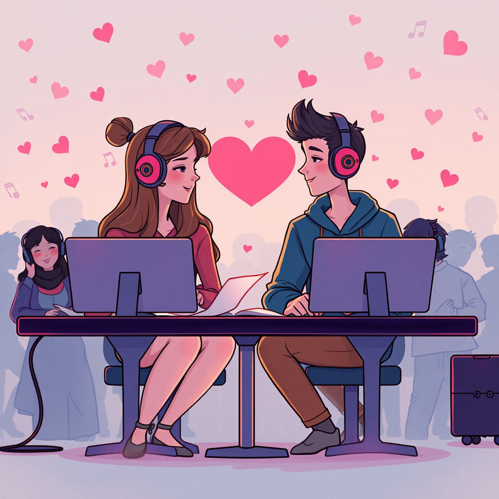 Cartoon Couple's Social Media Romance
