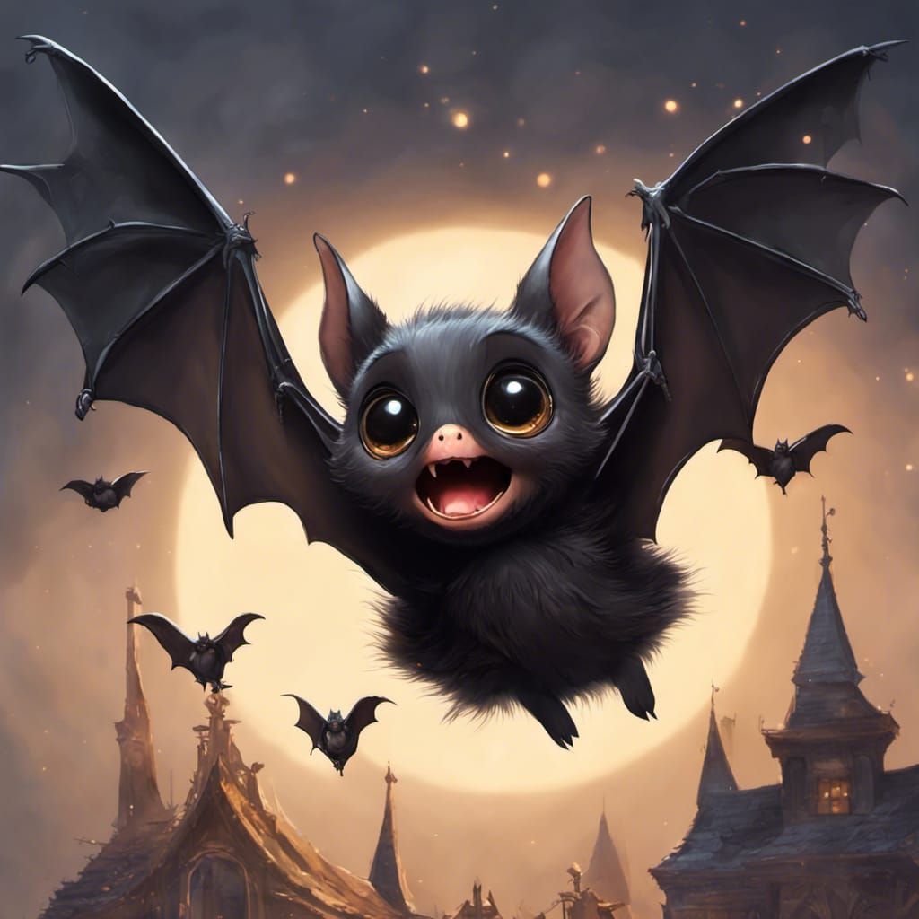 Adorable Cartoon Bat Flying: Fantasy Concept Art