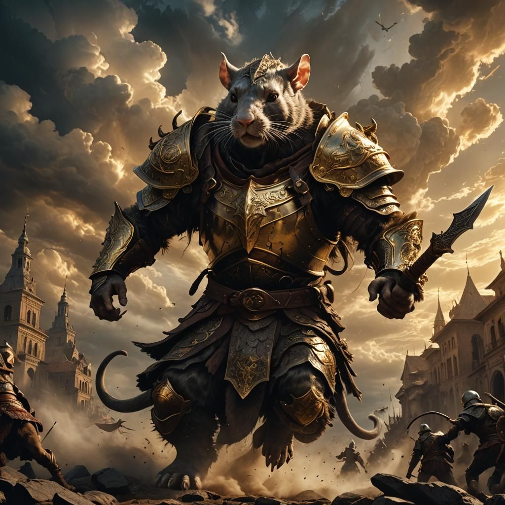 Epic Rat God of War in Baroque Style