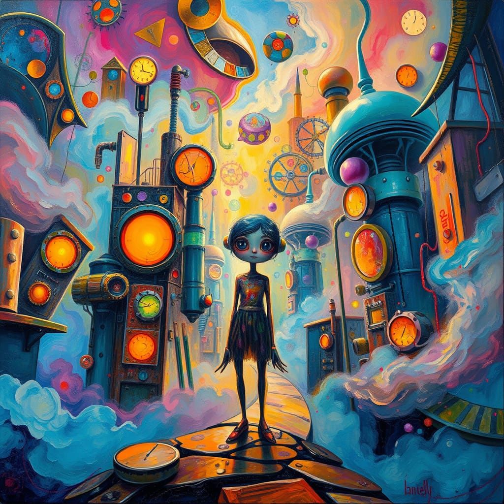 Steampunk Metropolis in Vibrant Neo-Impressionist Style