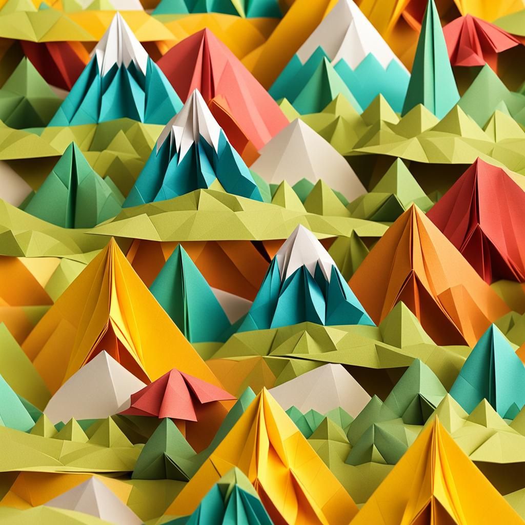 Origami Papercraft Mountains and Cabin