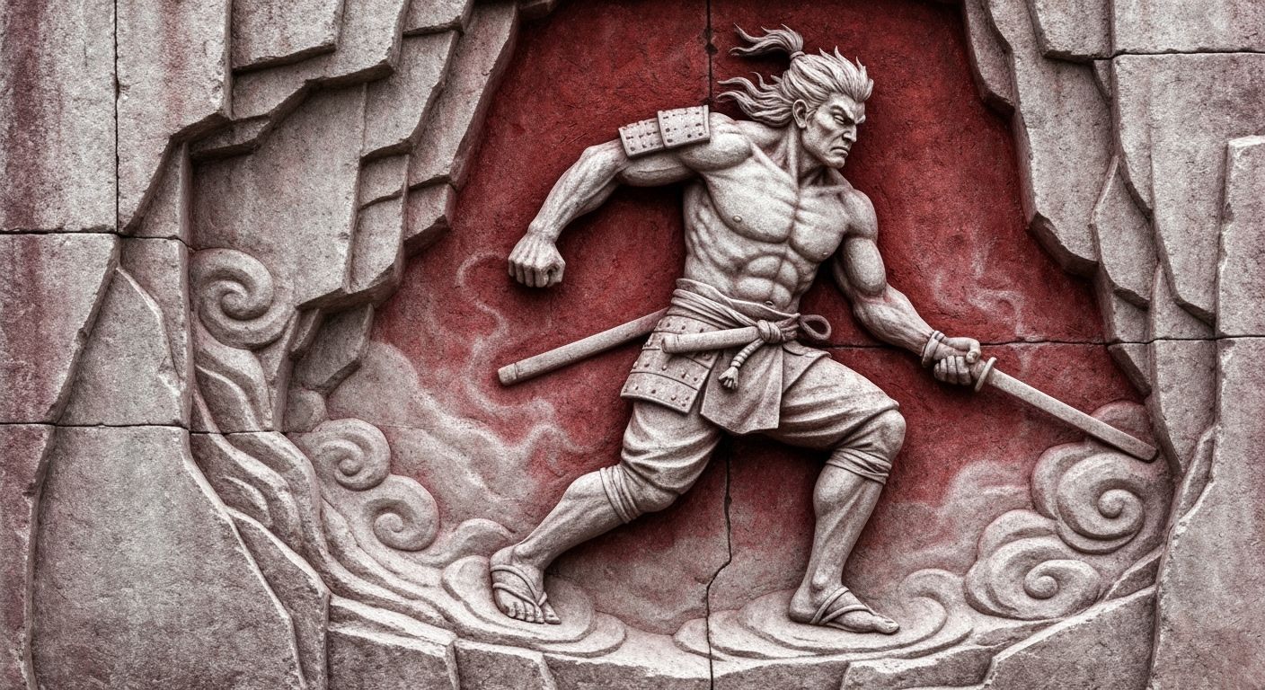 Ronin Warrior Bas-Relief Sculpture in Stone