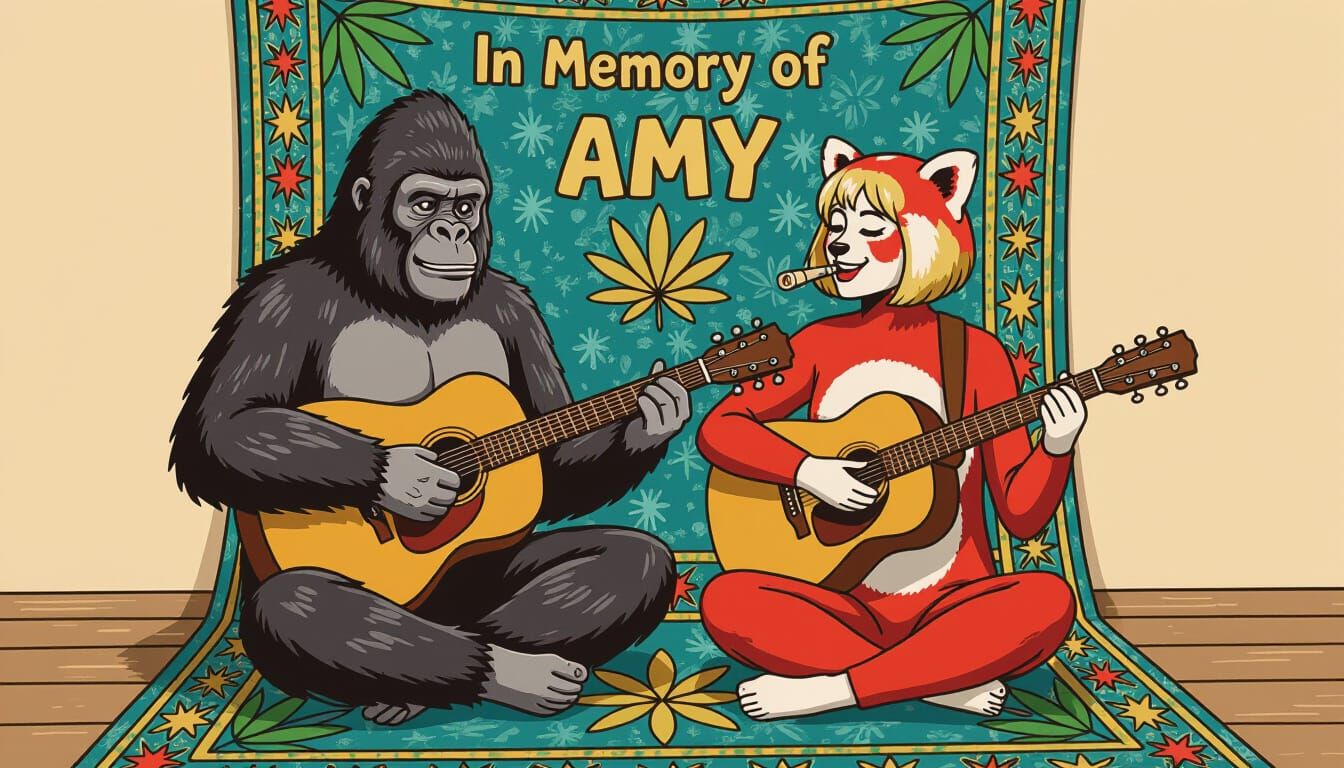 Hippie Couple Playing Guitar in Animal Suits
