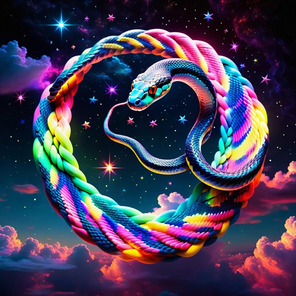 Ethereal Neon Stardust Snake in Starry Sky