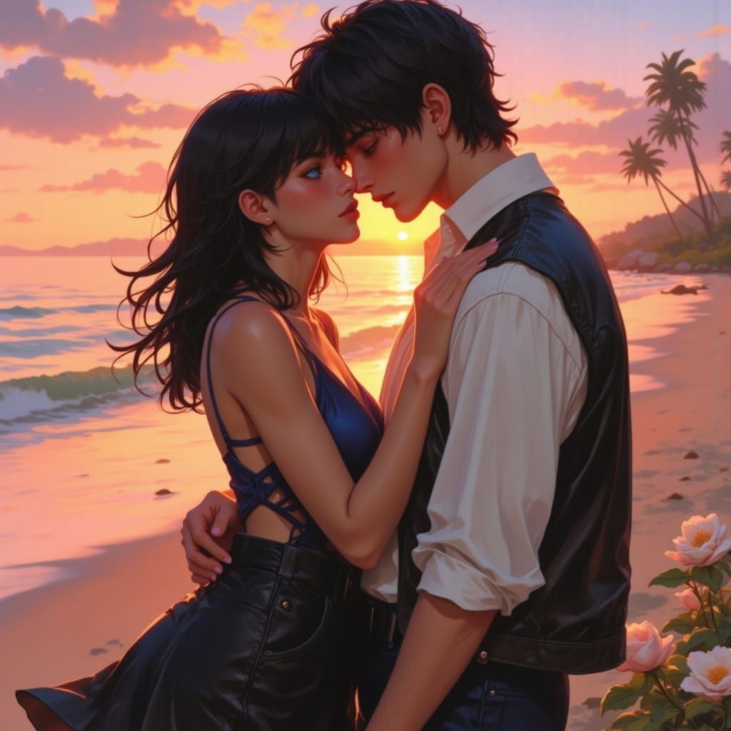 Dreamy Beach Scene in Romantic Semi-Realistic Art