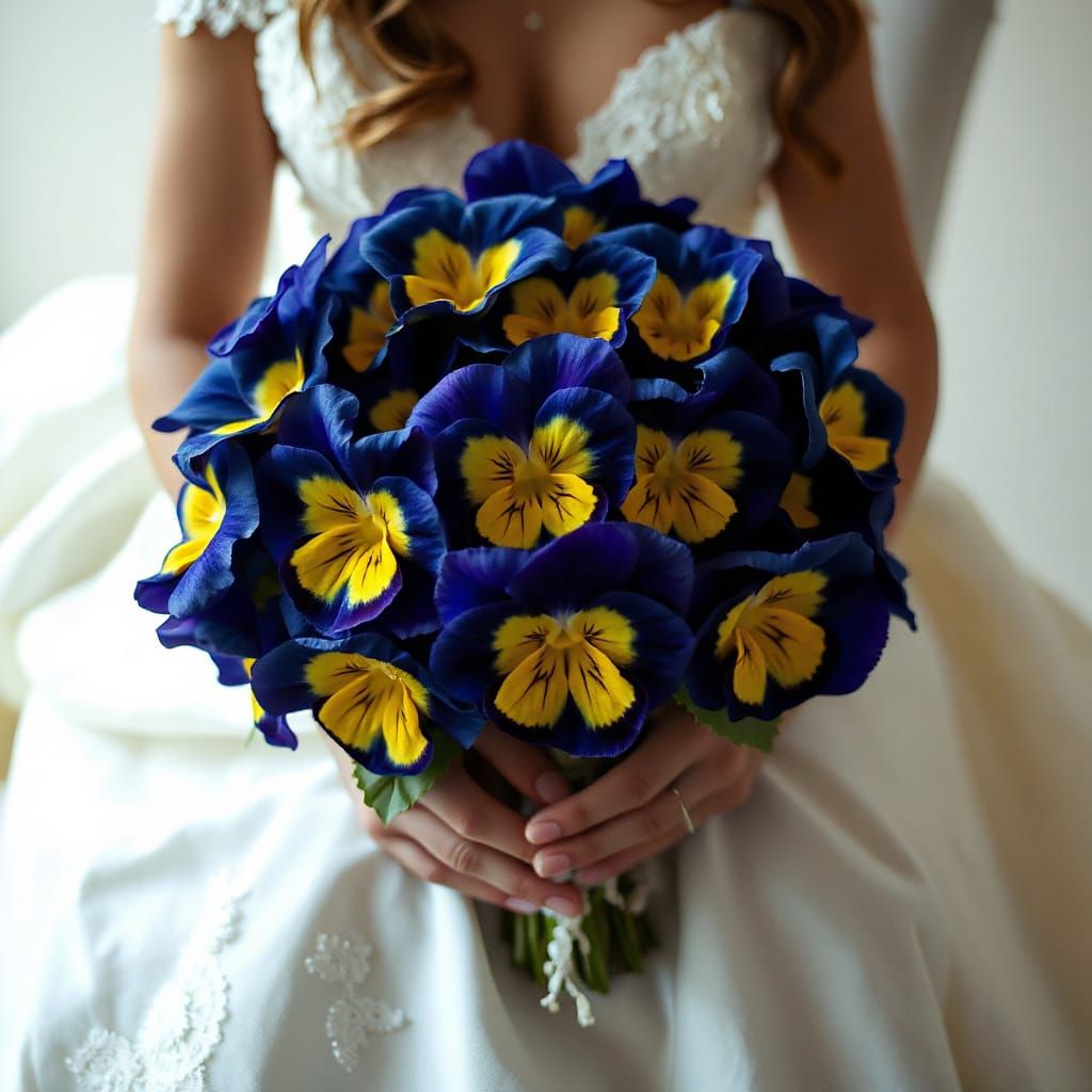 Blue Pansy Bouquet in Romantic, High-Contrast Style