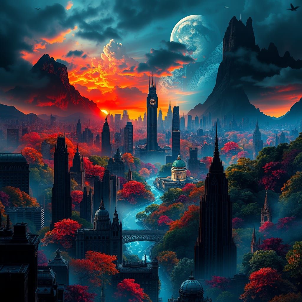 Dark Gothic Metropolis Meets Vibrant Earthly Realms