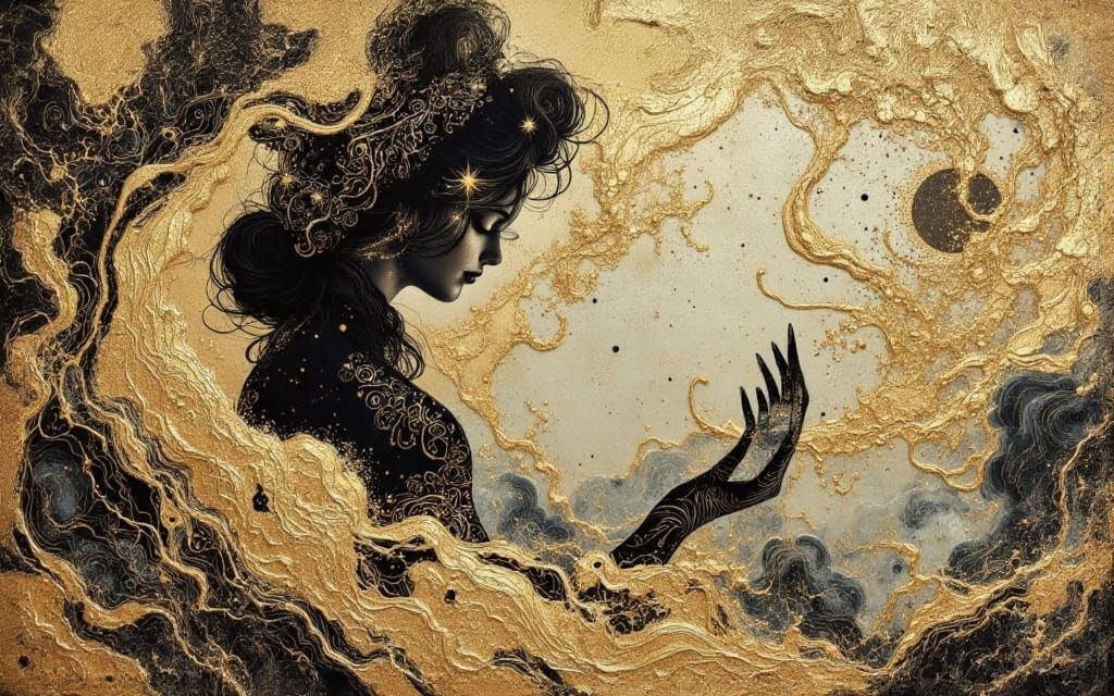 Intricate Gouache Painting with Japanese Art Elements