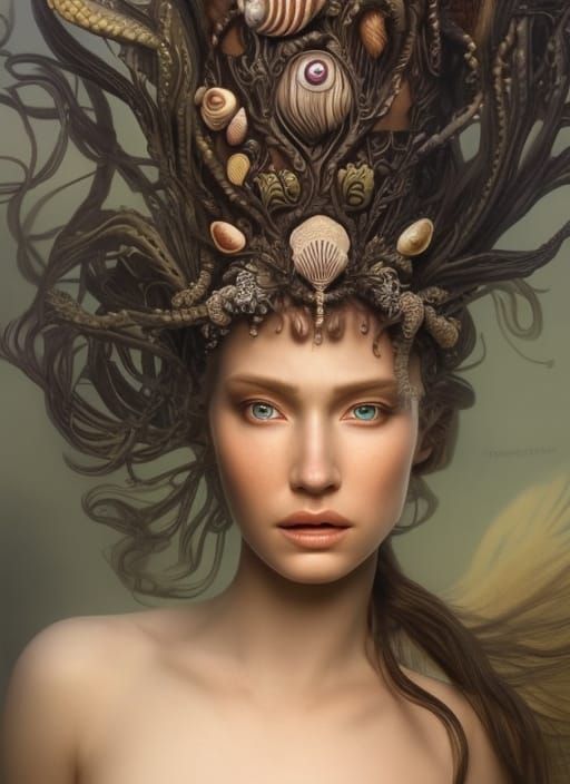 Mermaid Queen with Seashells: Hyperrealistic Fantasy Art