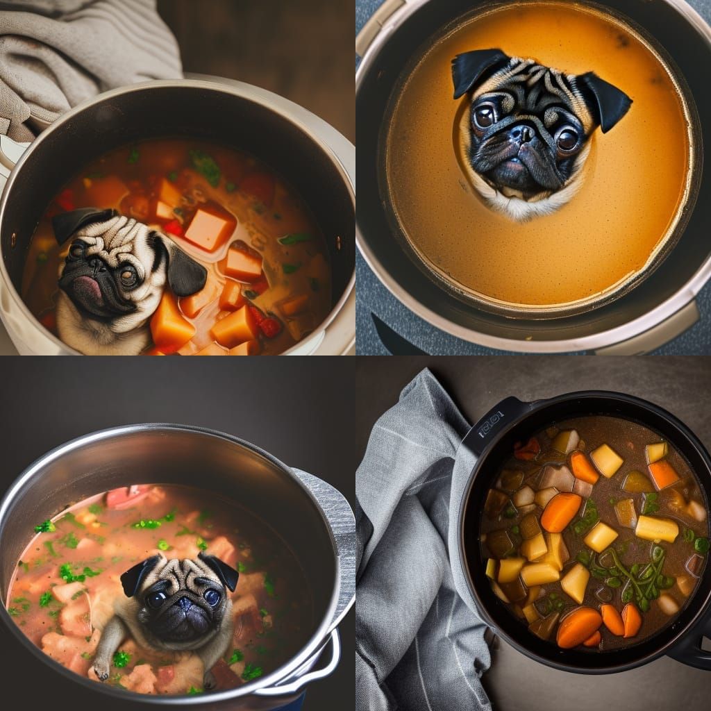 Happy Pug Cooking in Stew: Professional Photo