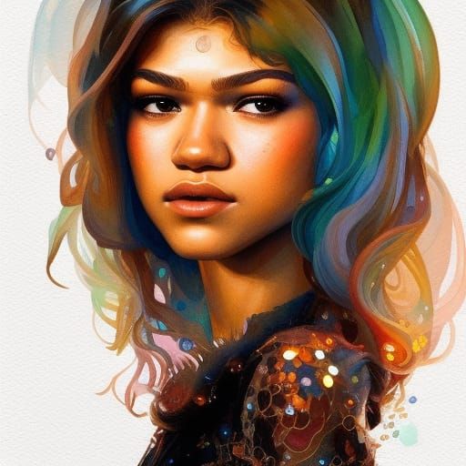 Zendaya Watercolor Portrait in 8k Resolution