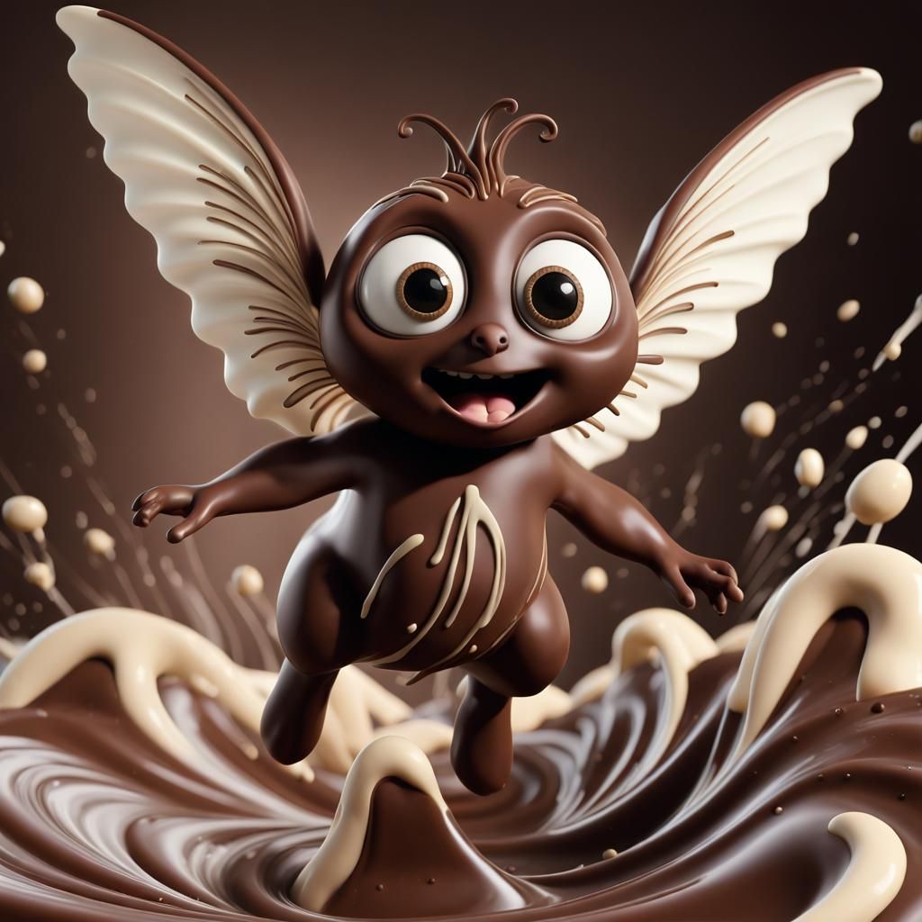 A whimsical creature made entirely of rich, velvety chocolat...