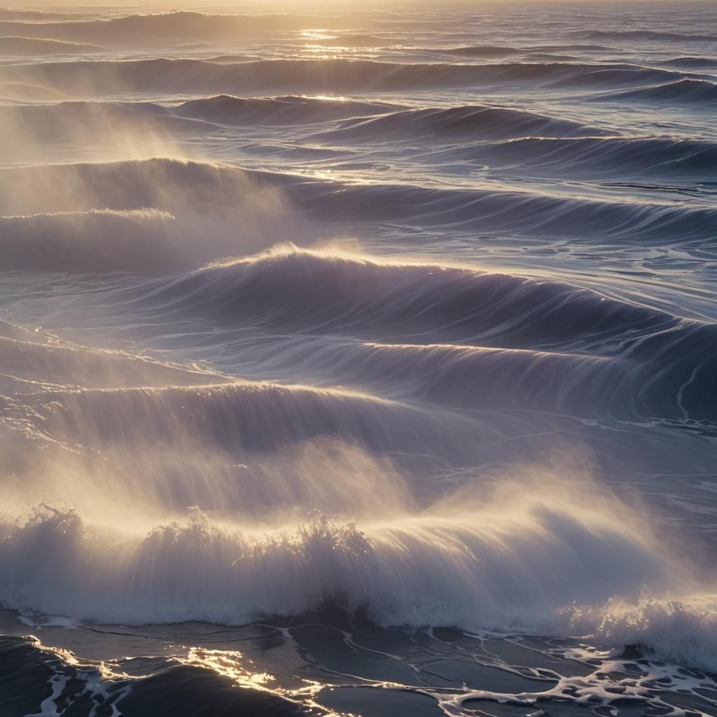 Expressionist Sunrise Over Water with Mist