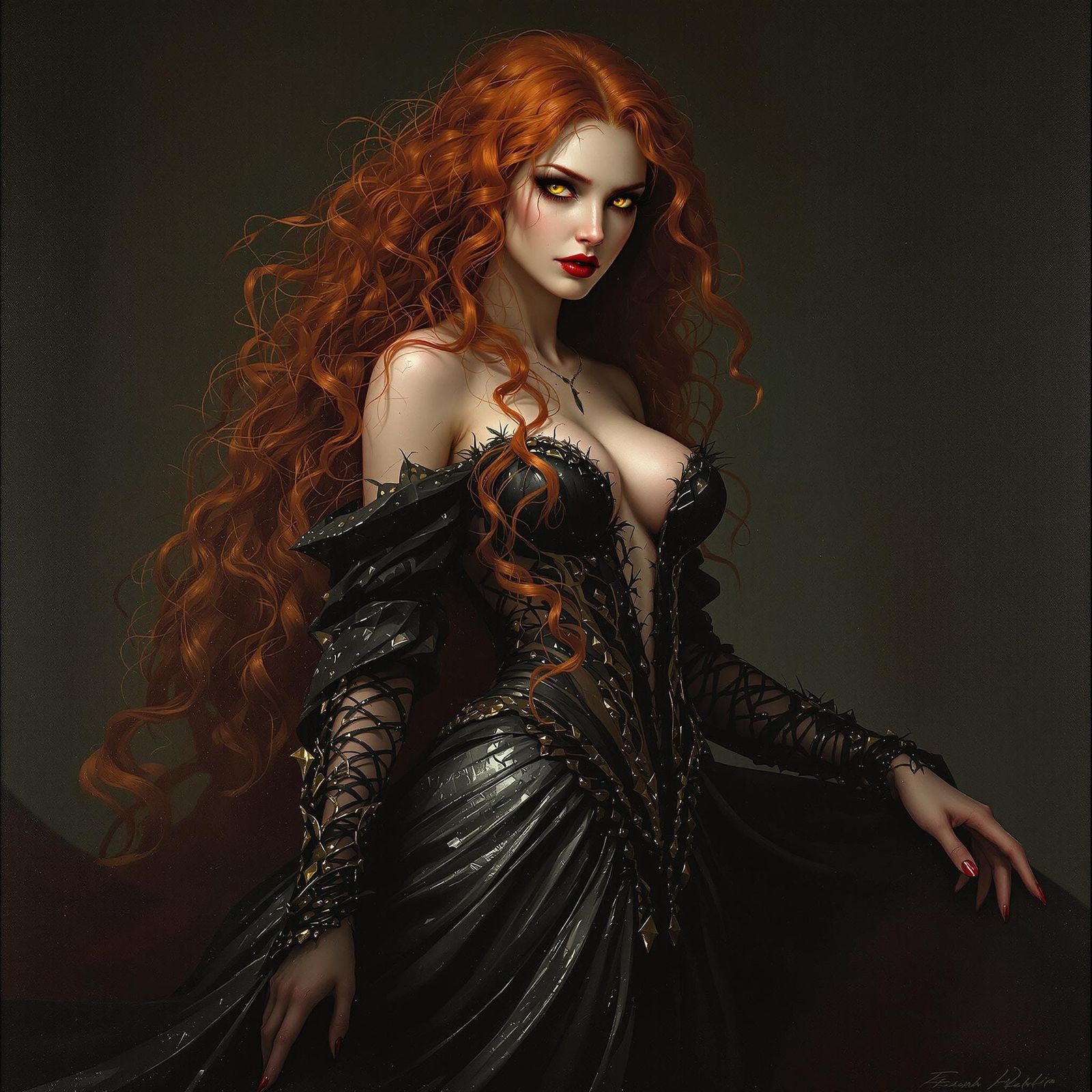 Ethereal Vampire Queen in a Cyberpunk Renaissance Gown